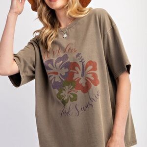 Easel Olive Floral Tee with Graphic Design